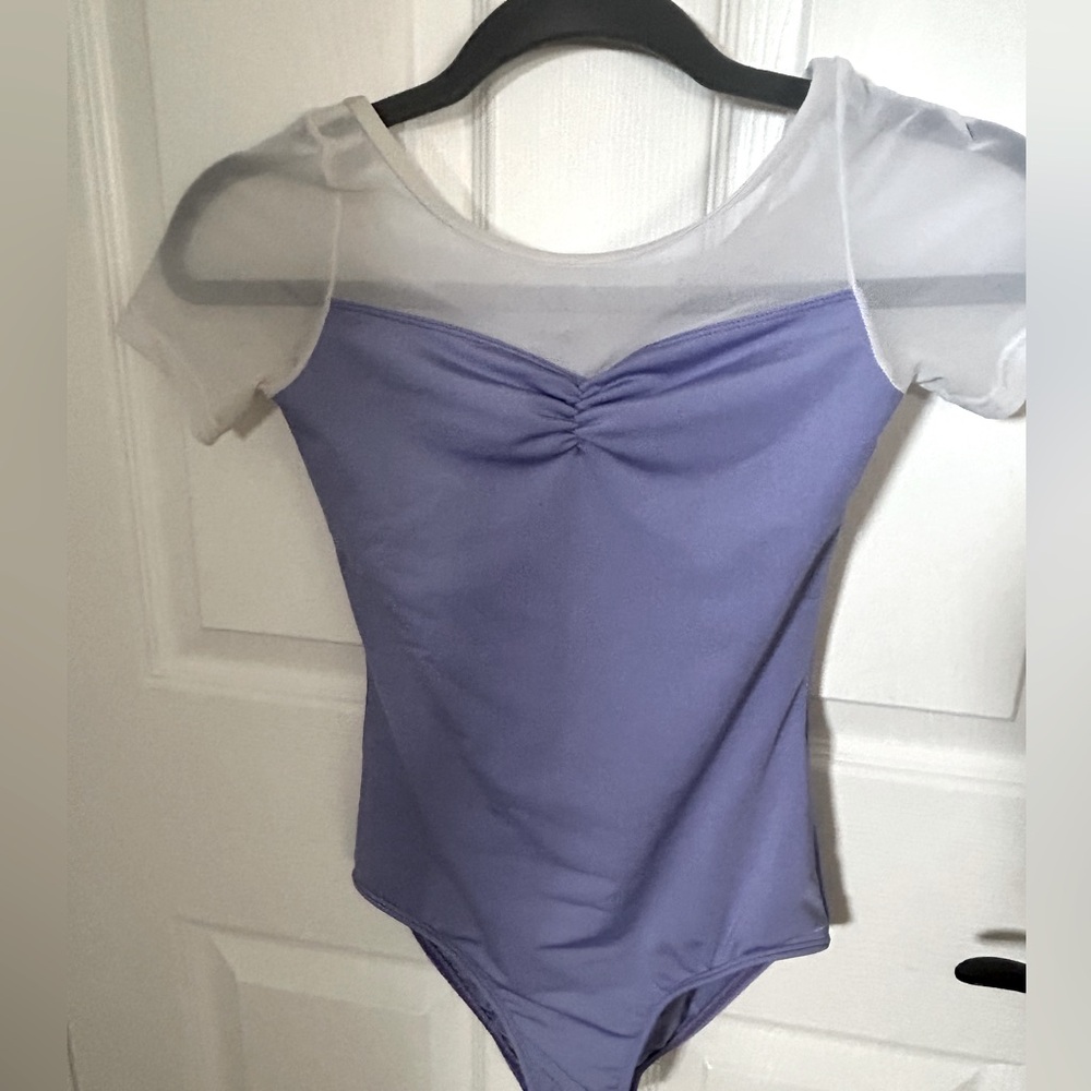 purple and white mariia cap sleeve leotard